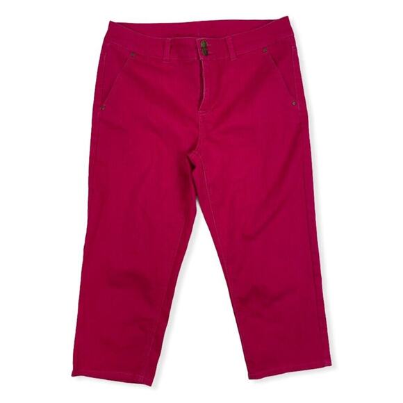 Style & Co. Dark Pink Denim Capri Pants Sz 8 Cotton Blend Stretch Studded Pocket - Picture 1 of 7